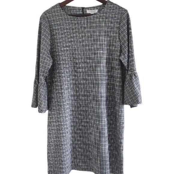 beachlunchlounge Dresses & Skirts - Beach Lunch Lounge Glen Plaid Shift Dress Gray Size Large Bell Sleeves